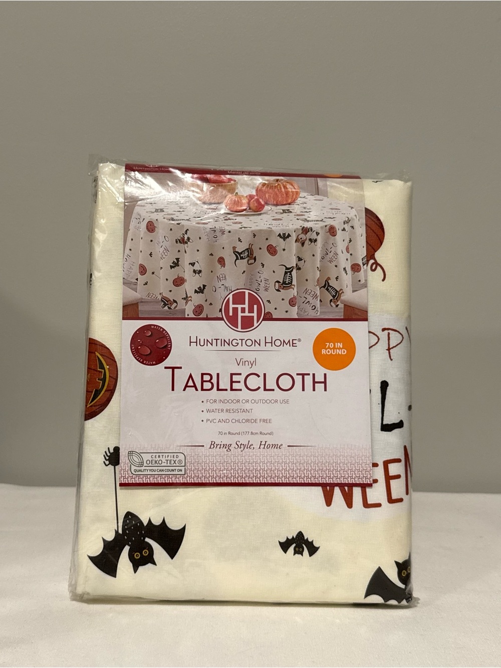 NWT Huntington Home Halloween Dogs 70” Round Vinyl Tablecloth